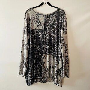 LOGO Layers by Lori Goldstein Printed Sheer Mesh Patchwork Long Sleeve Top Sz 4X